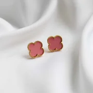 Kolczyki - Kolczyki różowe koniczynki luksusowe stal chirurgiczna - miniaturka - grafika 1