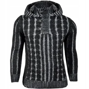 Sweter Męski Bluza z Kapturem Golf Stójka Gruby Ciepły - Swetry męskie - miniaturka - grafika 1