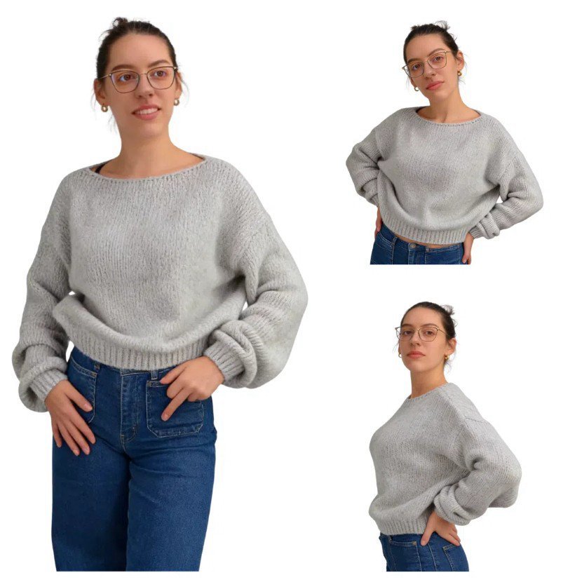 Ciepły sweter damski szary oversize miękki elegancki, klasyczny dekolt Captain Mike