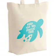Torby i wózki na zakupy - Torba bawełniana z dnem materiałowa na zakupy Ekologia Ziemia Żółw Morze - miniaturka - grafika 1
