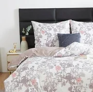 Pościel - Spod Igły I Nitki Pościel satynowa 140x200 biała beżowa róże kwiaty S085 I14 - miniaturka - grafika 1