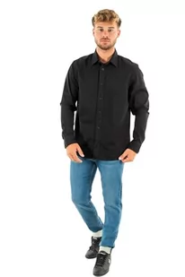 Calvin Klein Jeans Męska koszula Monologo Badge Relaxed Casual, Czarny, L - Koszule męskie - miniaturka - grafika 1