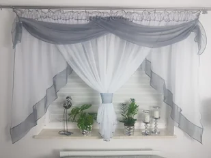 Firanka gotowa z lambrekinem- szara, gotowe firany do salonu - Firany - miniaturka - grafika 1