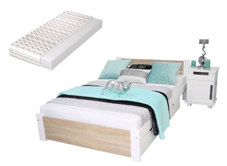 Łóżko podwójne drewniane 3D 120x200 dąb sonoma MATERAC Pi + stelaż gratis