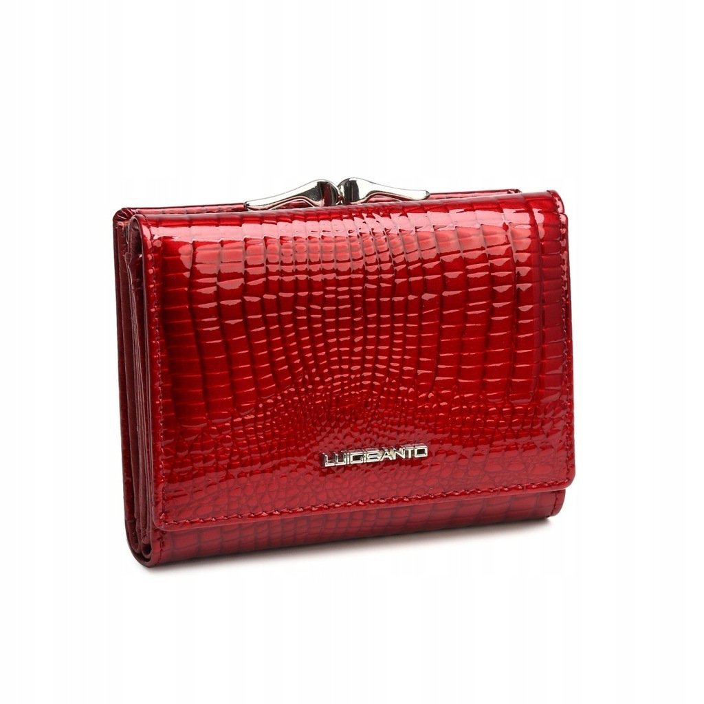 Portfel Czerwony Damski Skóra Naturalna LUIGISANTO RFID Lakierowany Zgrabny