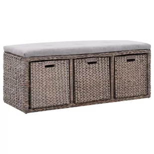 vidaXL Ławka z 3 koszami, trawa morska, 105 x 40 x 42 cm, szara vidaXL - Ławki do przedpokoju - miniaturka - grafika 1