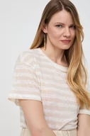 Koszulki sportowe damskie - Weekend Max Mara t-shirt lniany kolor beżowy - miniaturka - grafika 1