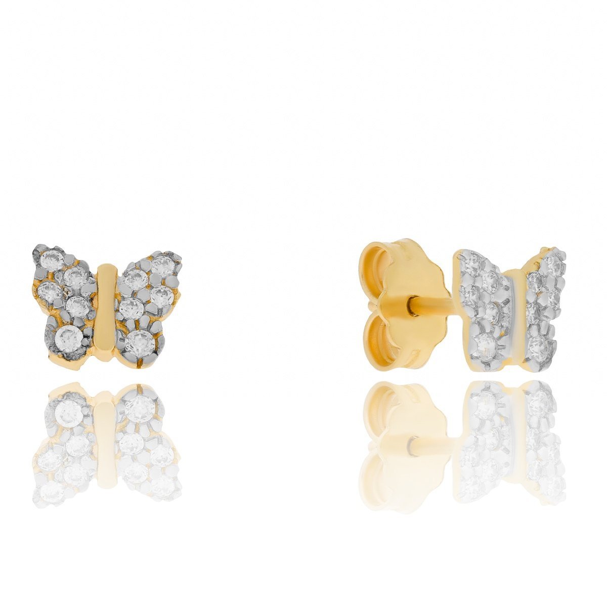 Złote kolczyki sztyfty motylki z cyrkoniami pr. 585
