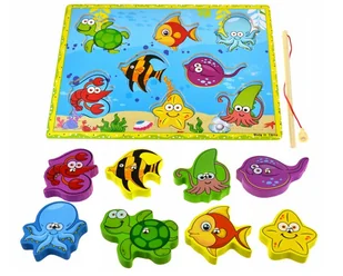DREWNIANE PUZZLE MAGNETYCZNE Z WĘDKĄ I RYBKAMI - Zabawki sensoryczne - miniaturka - grafika 1
