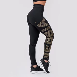 Spodnie sportowe damskie - NEBBIA Legginsy Damskie Intense Gold Print Czarne - grafika 1