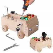 Zabawki interaktywne dla dzieci - DREWNIANY SAMOCHÓD AUTO ZABAWKA EDUKACYJNA MONTESSORI NARZĘDZIA DLA DZIECI - miniaturka - grafika 1