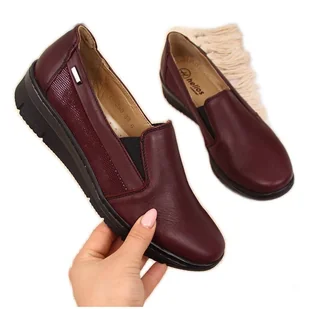 Półbuty damskie skórzane wsuwane bordowe Helios 350 czerwone - Półbuty damskie - miniaturka - grafika 1