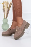 Mokasyny damskie - Beżowe mokasyny skórzane damskie na platformie ze złotą ozdobą PRODUKT POLSKI Casu 20144-41 - miniaturka - grafika 1