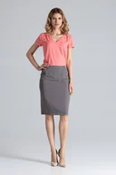 Spódnice - Ołówkowa SPÓDNICA elegancka z kieszeniami szara XL - miniaturka - grafika 1