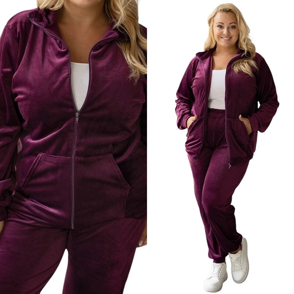 Damski Dres Komplet welurowy bez kaptura 772 [Kolor Bordowy, Rozmiar 4XL/5XL]