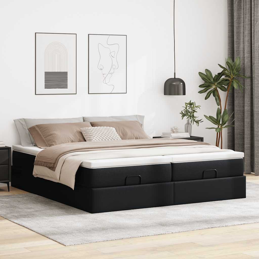 vidaXL Łóżko otomana z materacem czarne 160x200 cm imitacja skóry