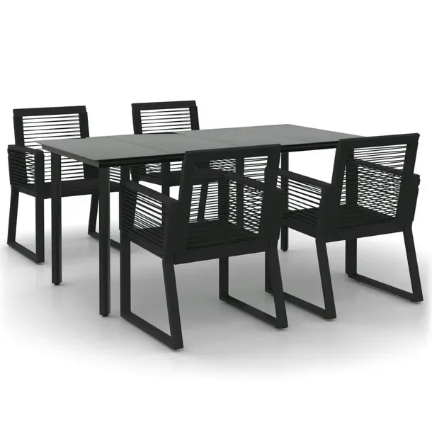 Zestaw Jadalniany do Ogrodu z PVC Rattanem i Stalą, Czarny, 160x80x74 cm,