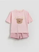 Piżamy dla dziewczynek - Reserved - Dwuczęściowa piżama z misiem - pastelowy róż - miniaturka - grafika 1