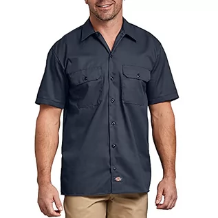 Koszule męskie - Dickies Męska koszula robocza z krótkim rękawem z dużymi i wysokimi guzikami, Ciemnogranatowy, XL Długi - grafika 1