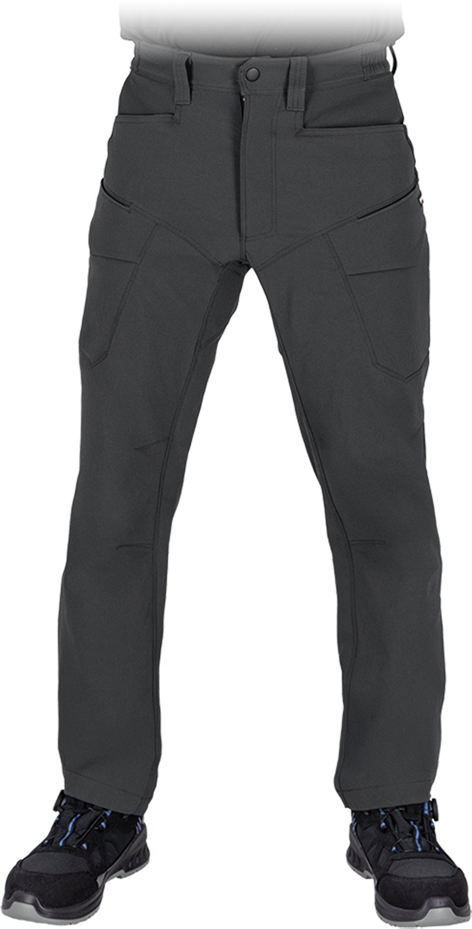 Reis Męskie spodnie ochronne do pasa zamek guzik wyprofilowane kolana gumka pas kieszenie nylon elastan ciemnoszary fason SLIM LH-KAYMAN-T 48