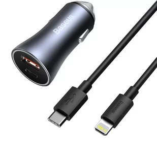 Baseus TZCCJD-B0G Golden Contactor Pro USB + USB-C QC4.0 PD SCP 40W szary + kabel USB-C do iP 1m czarny TZCCJD-B0G - Ładowarki do telefonów - miniaturka - grafika 2