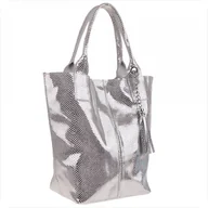 Torebki damskie - Torba worek srebrny ze skóry naturalnej XL - miniaturka - grafika 1