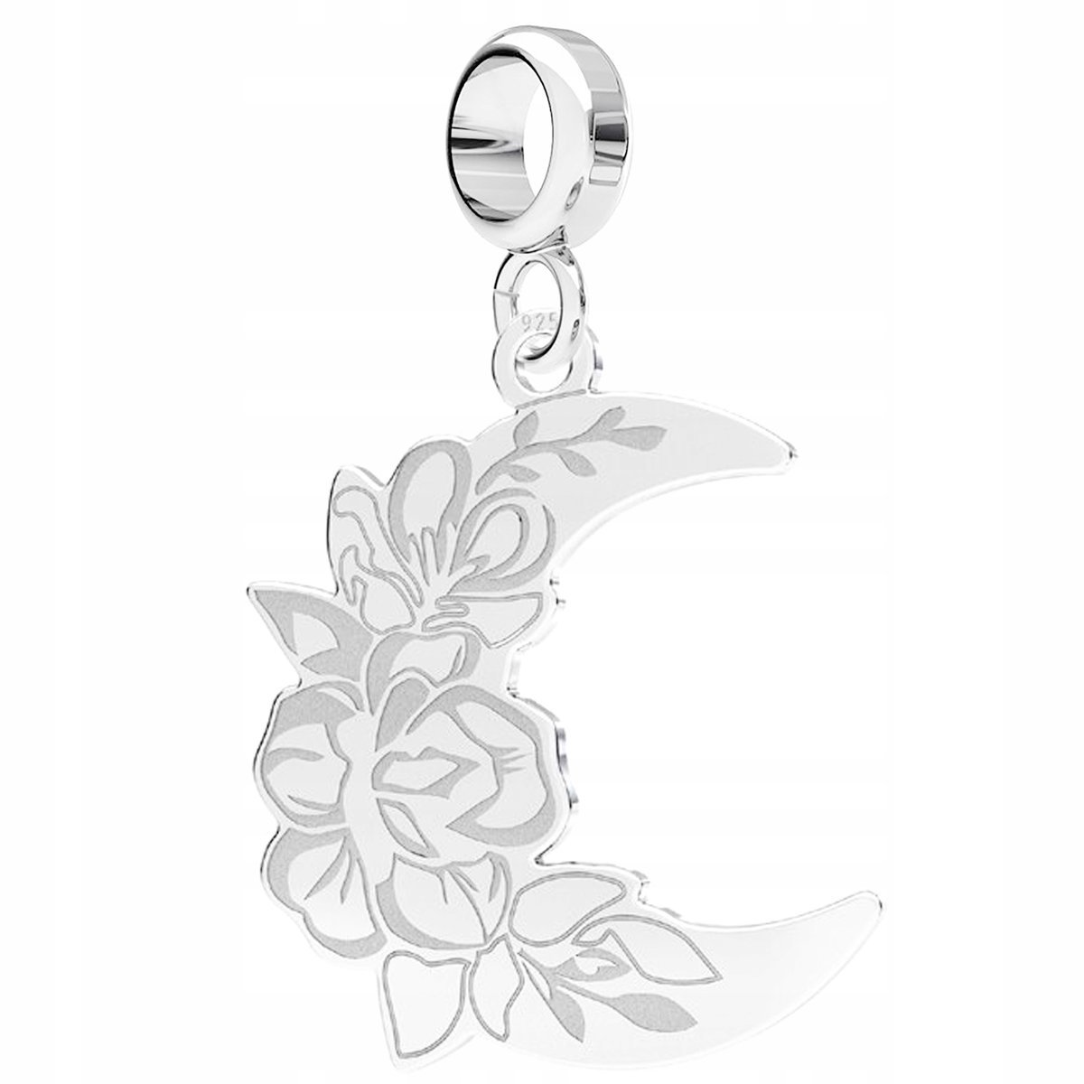 Charms Srebrny Różany Księżyc Półksiężyc Kwiaty Róże Róża Moon SREBRO 925