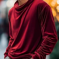 Koszulki męskie - TEMU Męska jesienno-jesienna koszulka z długim rękawem i okrągłym dekoltem w jednolitym kolorze Wysoce elastyczny materiał, styl casual, regularny - miniaturka - grafika 1