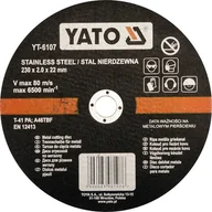 Tarcze do pił - Yato tarcza tnąca stali nierdzewnej INOX 230 x 1,9 x 22 mm YT-6107 - miniaturka - grafika 1