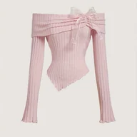 Bluzki damskie - TEMU Styl Y2K z węzłem na ramię, długim rękawem, T-shirt z paskiem, jednokolorowy, z poliestru 97% i elastanu 3%, modny na cały rok, waga tkaniny - miniaturka - grafika 1