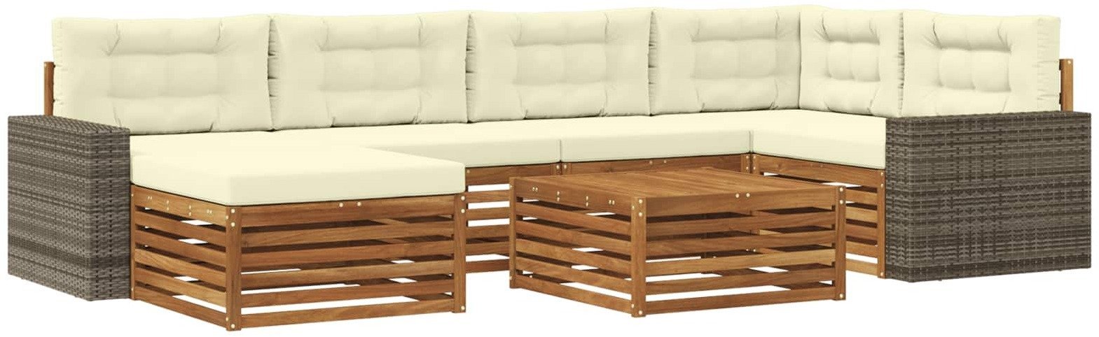 vidaXL Zestaw sof na zewnątrz z poduszką 7 pcs Naturalny i Kremowy