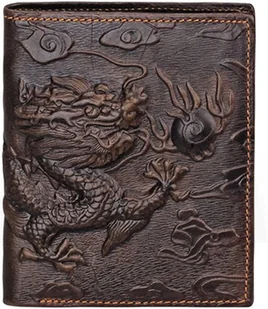 Ubiuo Męski brązowy portfel z prawdziwej skóry z uchwytem na kartę kredytową Dragon Pattern - Portfele - miniaturka - grafika 1