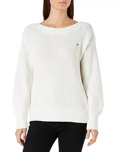 Tommy Hilfiger Damski sweter z dzianiny w łódce NK z bawełny prążkowanej, ecru, XL - Swetry damskie - miniaturka - grafika 1