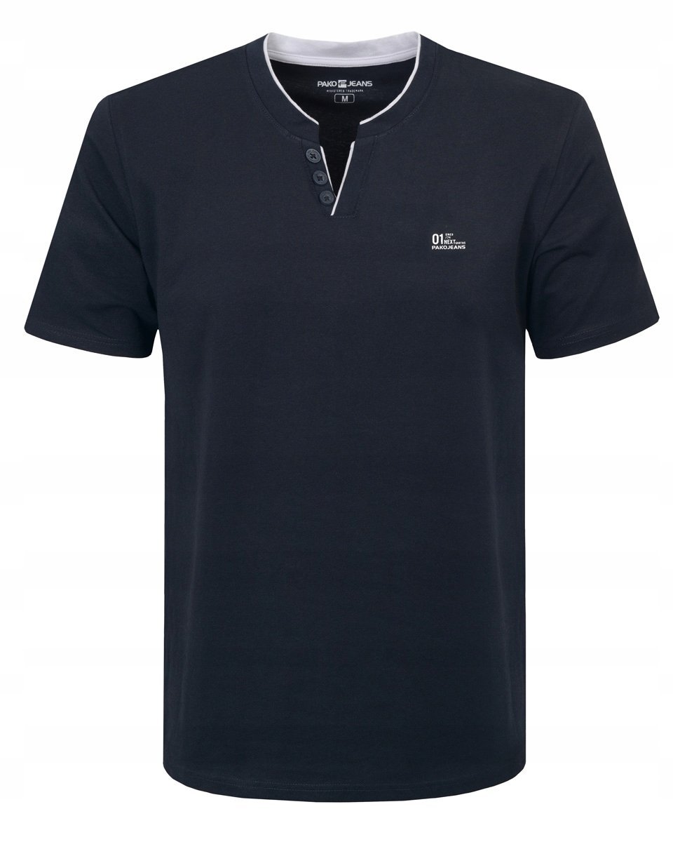 T-SHIRT Męski Koszulka w Serek GRANATOWA Bawełniana SOLDER XL Pako Jeans