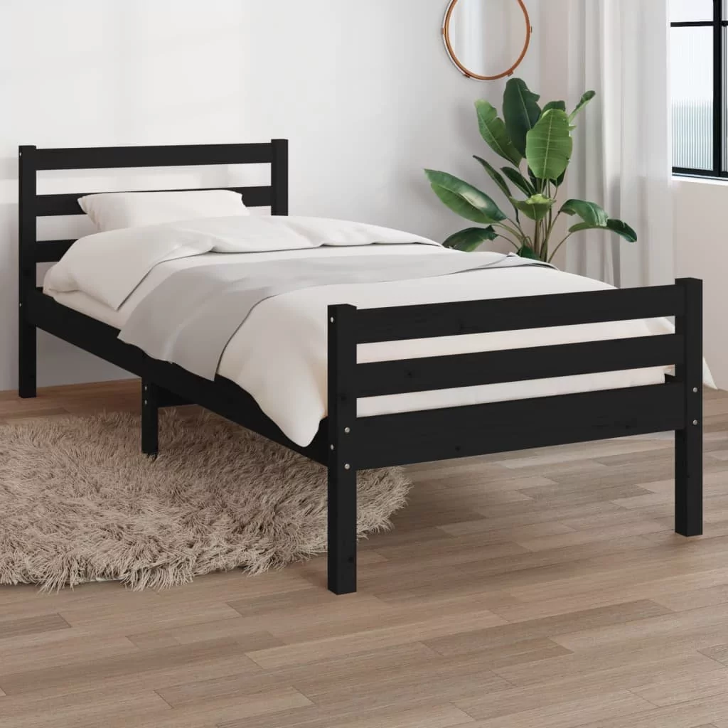 Lumarko Rama łóżka, czarna, lite drewno, 75x190 cm, pojedyncza