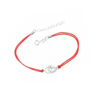 Biżuteria dla dzieci - Srebrna bransoletka 925 połączone serce okrąg czerwony sznurek - miniaturka - grafika 1