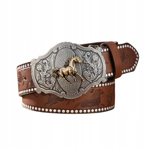 Pas pasek kowbojski westernowy KOŃ VINTAGE TEXAS retro nity UNISEX 120 cm