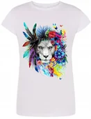 Koszulki i topy damskie - Kolorowy Lew Damski T-shirt Modny Nadruk Rozm.XXL - miniaturka - grafika 1