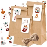 Ozdoby bożonarodzeniowe - Kalendarz Adwentowy 24 Torebki Małe I Duże + Naklejki + Sznurek Eco - Eko - miniaturka - grafika 1