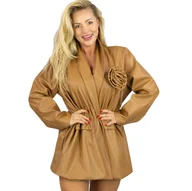 Marynarki i żakiety damskie - Marynarka oversize z eko skóry z odpinaną różą REMINI - miniaturka - grafika 1