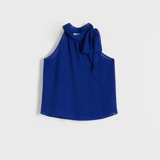 Bluzki damskie - Reserved - Bluzka z ozdobnym wiązaniem - Niebieski - grafika 1