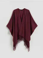 Swetry damskie - Reserved - Poncho z frędzlami - burgundowy - miniaturka - grafika 1