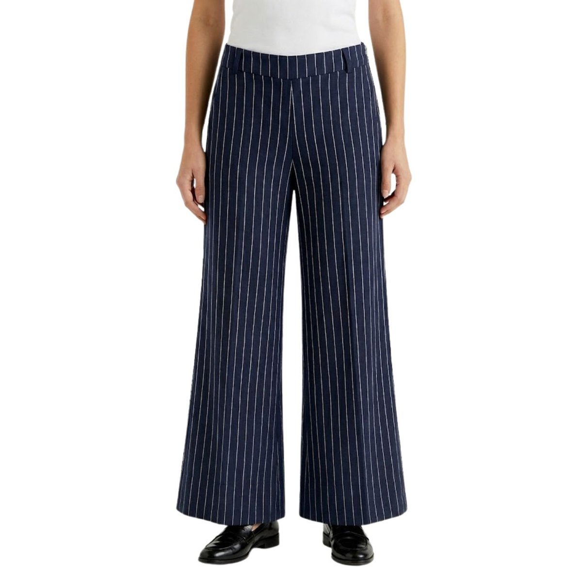 Spodnie damskie United Colors Of Benetton szerokie lniane materiałowe-S