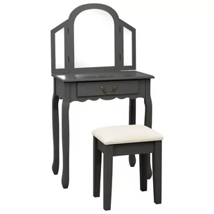 vidaXL Toaletka ze stołkiem, szara, 65x36x128 cm, drewno paulowni, MDF - Toaletki - miniaturka - grafika 1