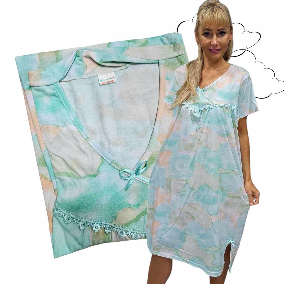 KOSZULA NOCNA OMBRE bawełniana chmurka urocza kokarda prezent 50 52 5XL 6XL