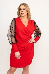Czerwona Sukienka z prześwitującymi rękawami VEYRI - Tono - Sukienki - miniaturka - grafika 1