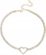 Naszyjniki - Złoty naszyjnik choker serce z białymi cyrkoniami białe cyrkonie pozłacany - miniaturka - grafika 1