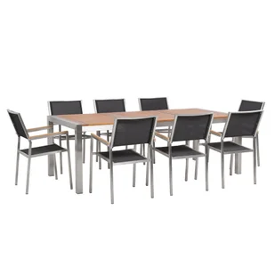 Beliani Zestaw ogrodowy stół drewniany eukaliptus i 8 krzeseł czarnych GROSSETO 215364 - Meble ogrodowe - miniaturka - grafika 1