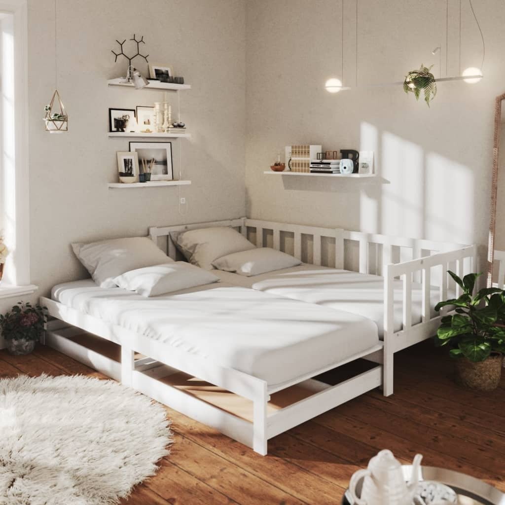 Rozkładane łóżko dzienne 2x(90x200) cm białe lite drewno sosnowe