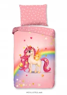 Pościel dla dzieci - Pościel dla dziecka konik pony kucyk gwiazdki 140x200 różowa bawełna 100% - miniaturka - grafika 1